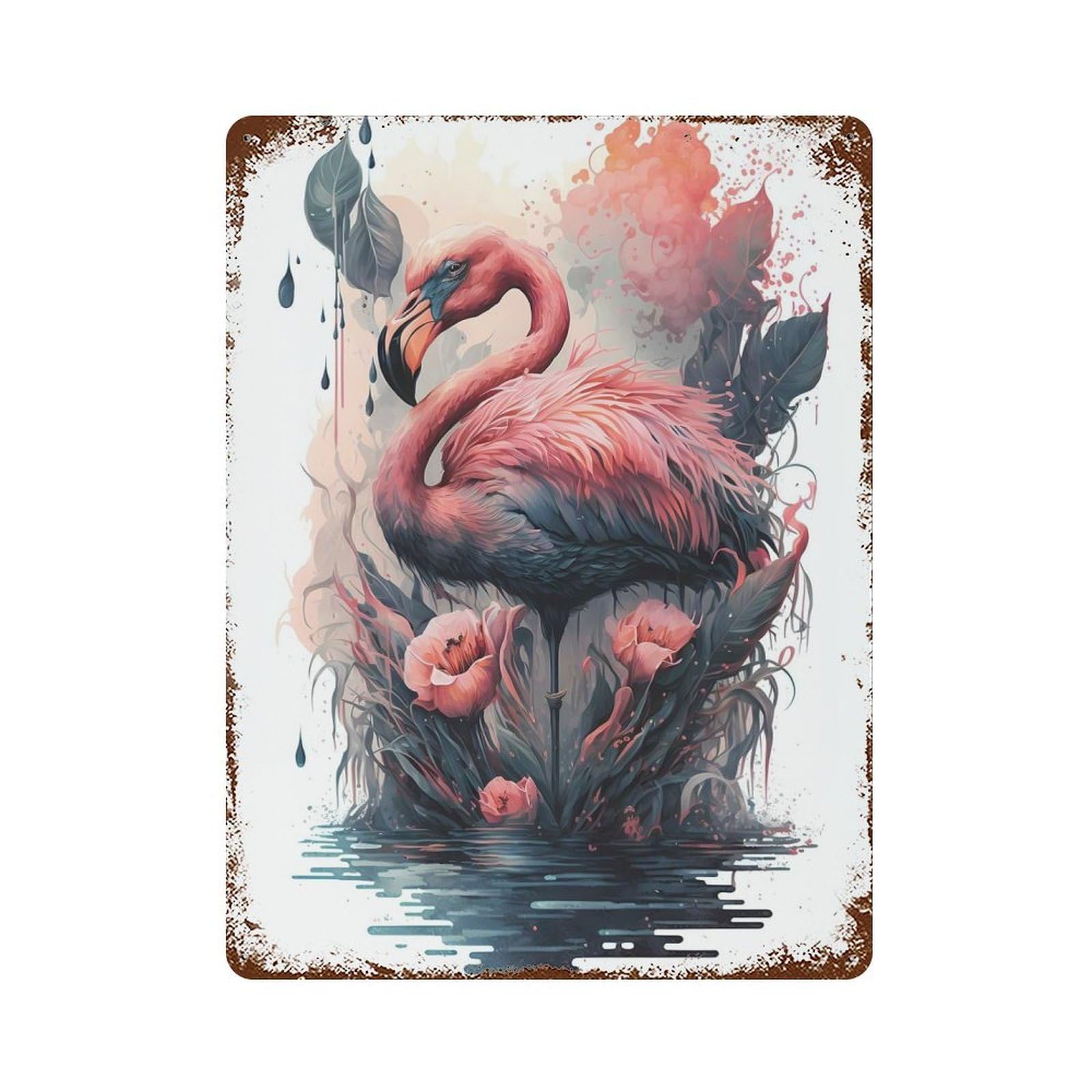 Flamingo Mythic Creatures Vintage Wall Sign 15.7"x11.8", Rust Effect Metal Decor for Cafe, Home Bar And Lounge Decor