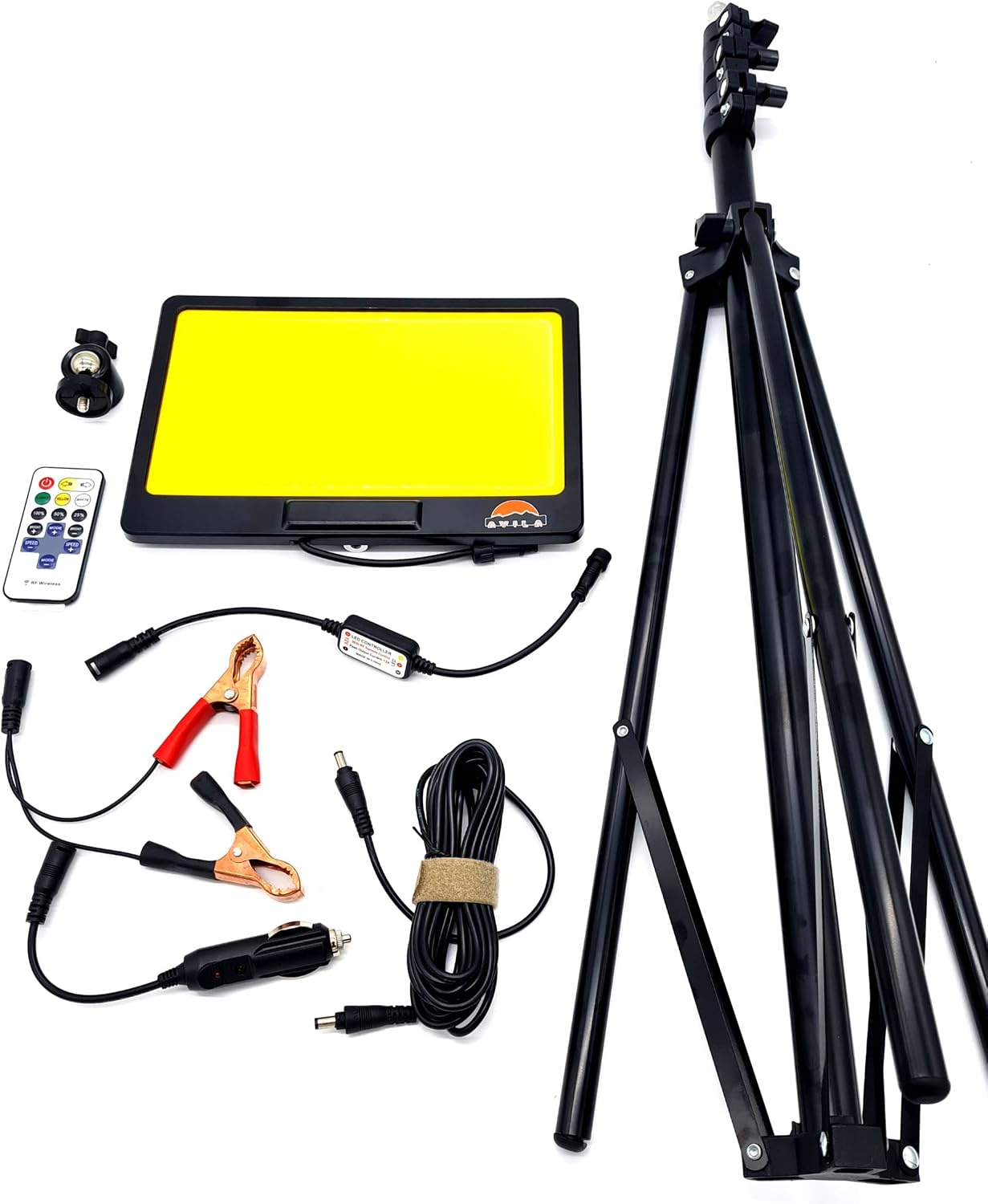 Camping LED Light 11000 Lumens, 12VDC, Telescopic bar Support, 115 Watts Power, Remote Control a Several Function Options. Integrated Tripod Support. Include Carry Bag. Avila, Black (FR10T)