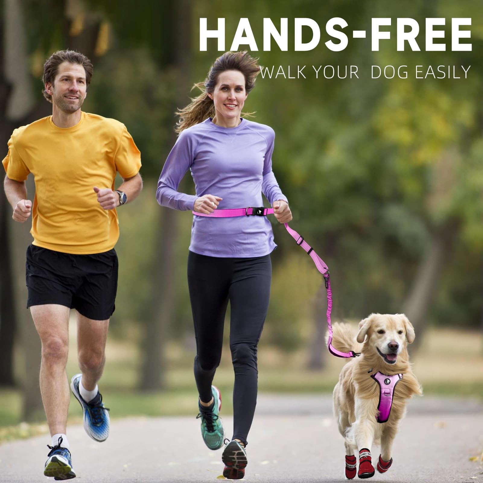 Xiugou Care Hands-Free Dog Leash – Adjustable No-Pull Bungee Waist Leash with Car Seatbelt, Perfect for Walking, Jogging, Hiking & Training – Fits Small, Medium, and Large Dogs (Gradient Pink)