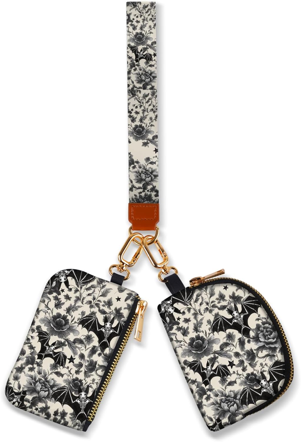 Coin Purse Keychain for Women,Wristlet Wallets for Women, Dual Pouch Wristlet Keychain Wallet for Women, Small Wallet Wristlets with Coin Pouch for Travel Daily Use(Goth Bat)