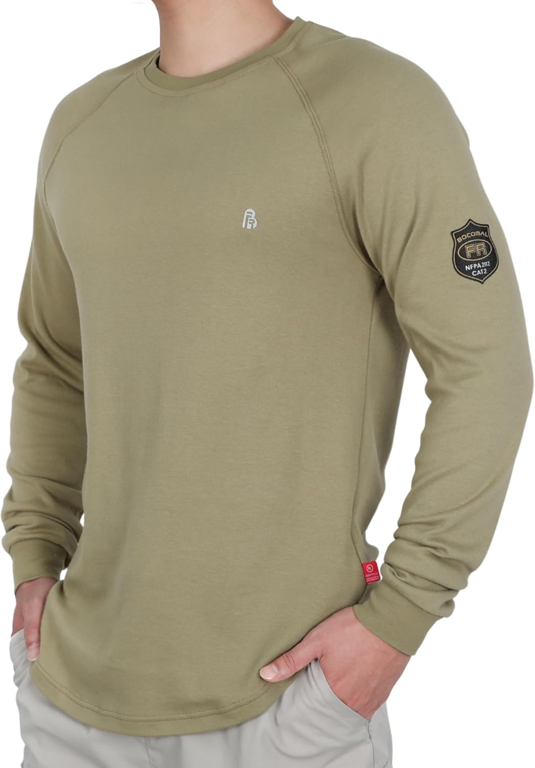 BOCOMAL FR Shirt 7oz Heavyweight Flame Resistant Shirts for Men Fire Retardant Long Sleeve Crew Work Shirts CAT2