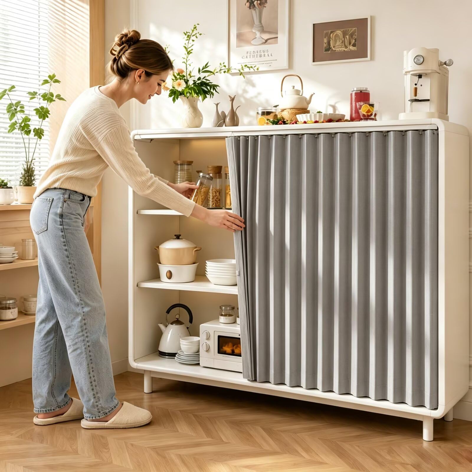 Wohnmobil Vorhang,Schiebevorhang für Schränke,staubdicht W80 x H160cm Grau