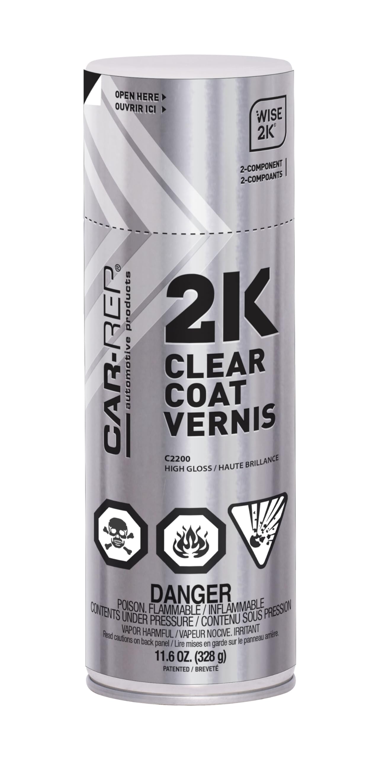 Car-Rep® 2K Polyurethane Clear Coat with Wise 2K Technology, High Gloss, Easy Application, Unlimted Pot Life, 11oz Aerosol Can