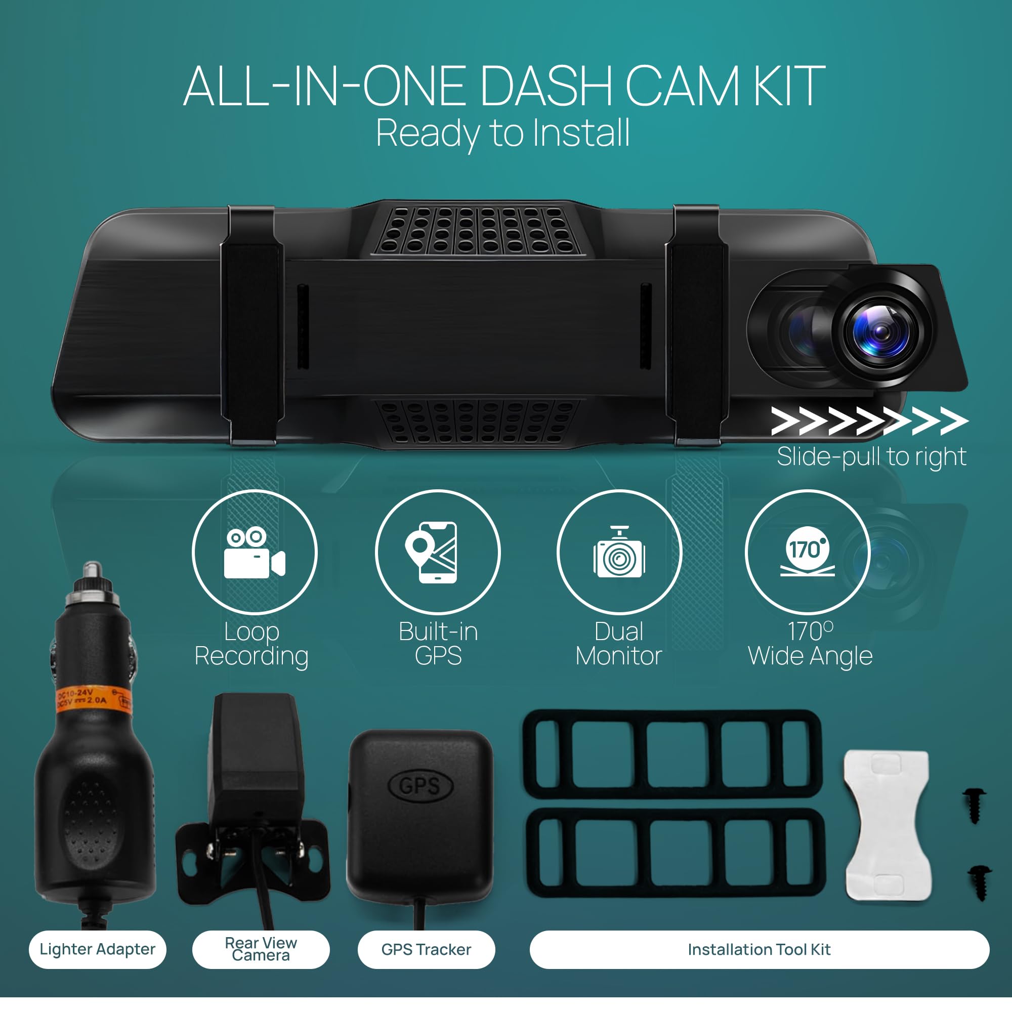 Hodozzy 9,66 Pouces Rétroviseur Dash Cam, 4K Dashcam Avant Et Caméra Arrière 1080P Avec Objectif Coulissant, Vision Nocturne Caméra Embarquée WiFi Avec GPS, ADAS BSD LCA, Enregistrement Boucle+Carte