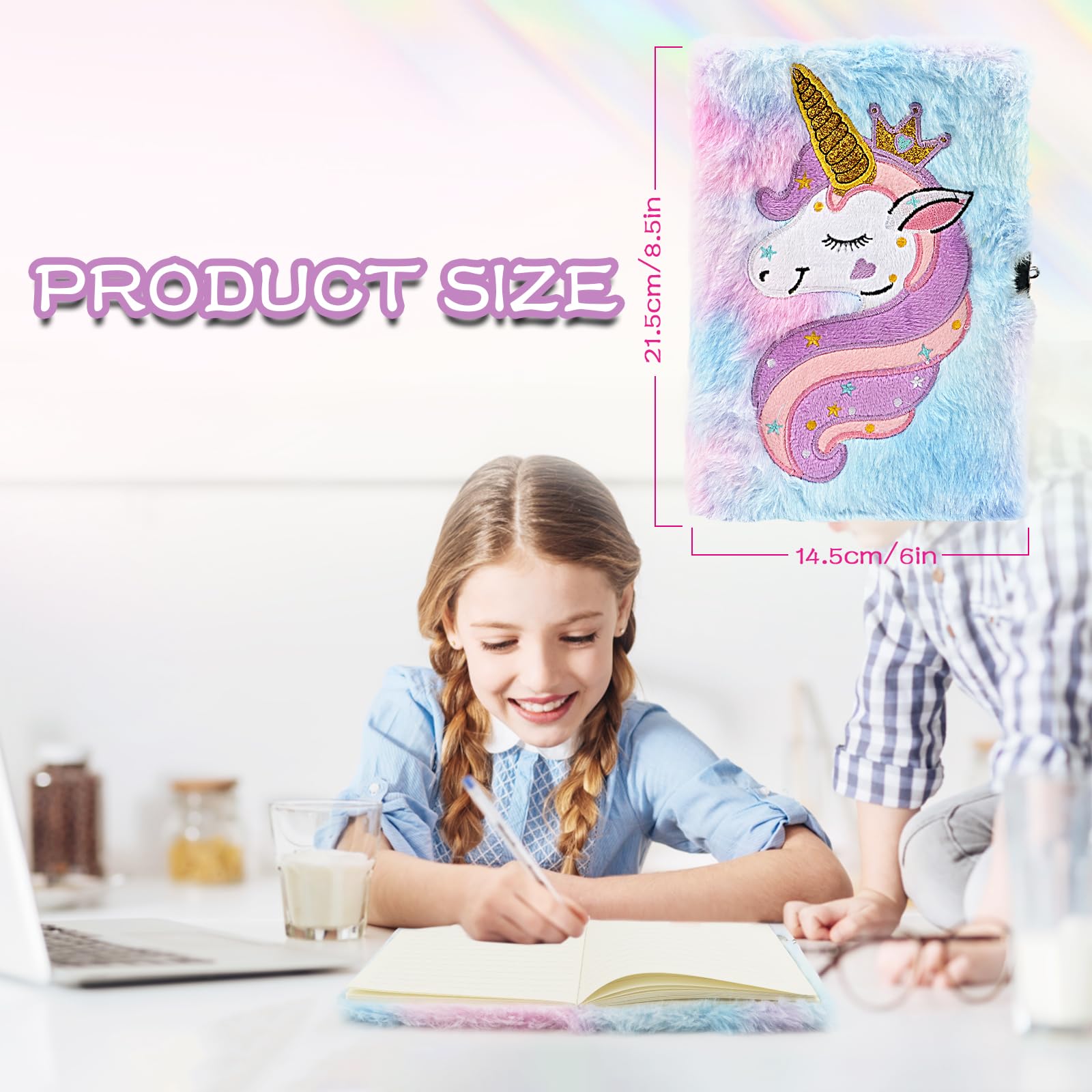 Diario Segreto Bambina con Lucchetto A5 Peluche Unicorno Quaderno con Chiave Regalo 5-10 Anni