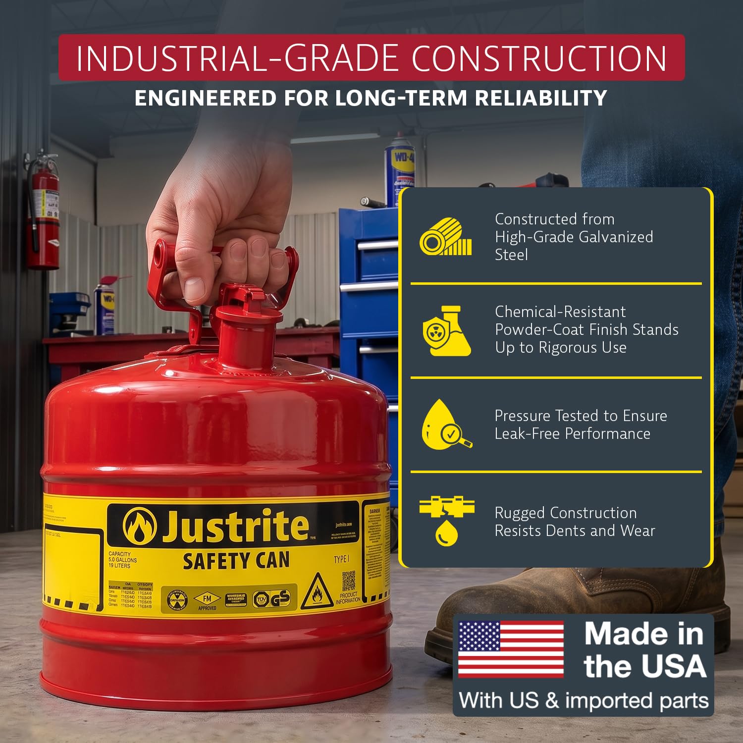 Justrite Safety Can - Red Gasoline Can -3