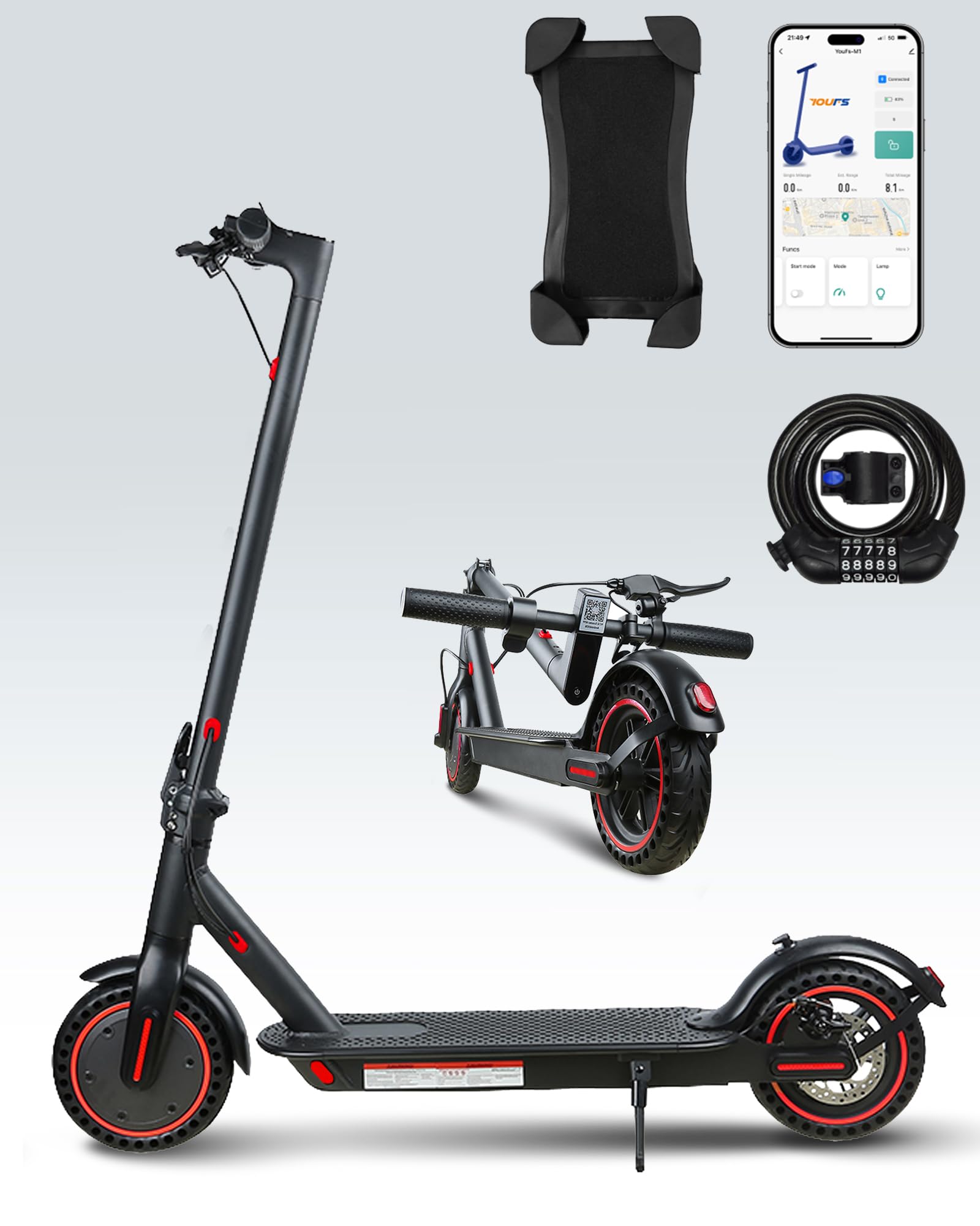 QnQ Electric Scooter, Electric Scooters Adult, 8.5”Solid Tires, 20-25km Range & Max 25km/h, 3 Speed Mode, Foldable Electric Scooters with APP, Double Braking System for Adults and Teens