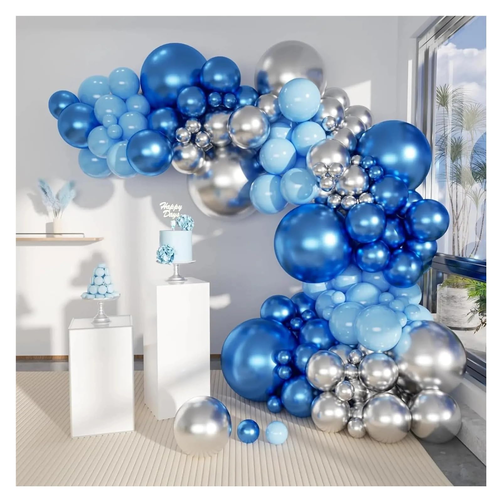 110-teiliges Blau-silbernes Luftballon-Bogen-Girlanden-Set, for Geburtstag, Hochzeit, Abschlussfeier, Jubiläumsdekoration Für Partys