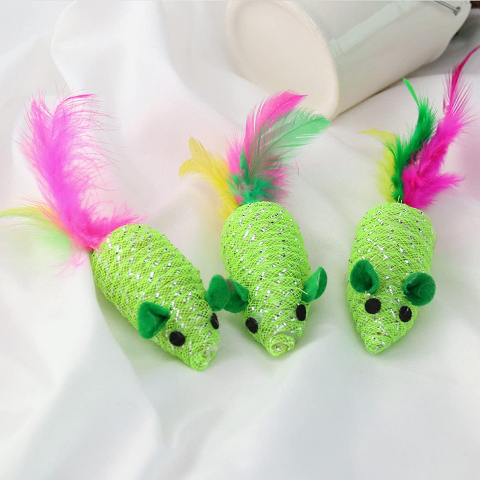 11PCS Chat Souris Jouets, Multi-usages Couineur Hochet Chat Jouets Souris Interactive Chat Jouet Souris Pour Chats D'intérieur Vert