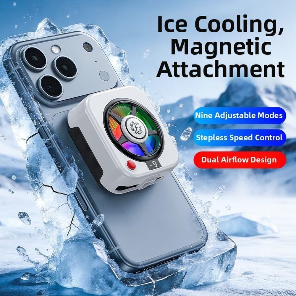 Magnetischer Handy-Kühler mit intelligenter Temperaturregelung und RGB-Beleuchtung, Lüfter mit 9 Modi für Gaming-Smartphones mit Clip auf der Rückseite (A)