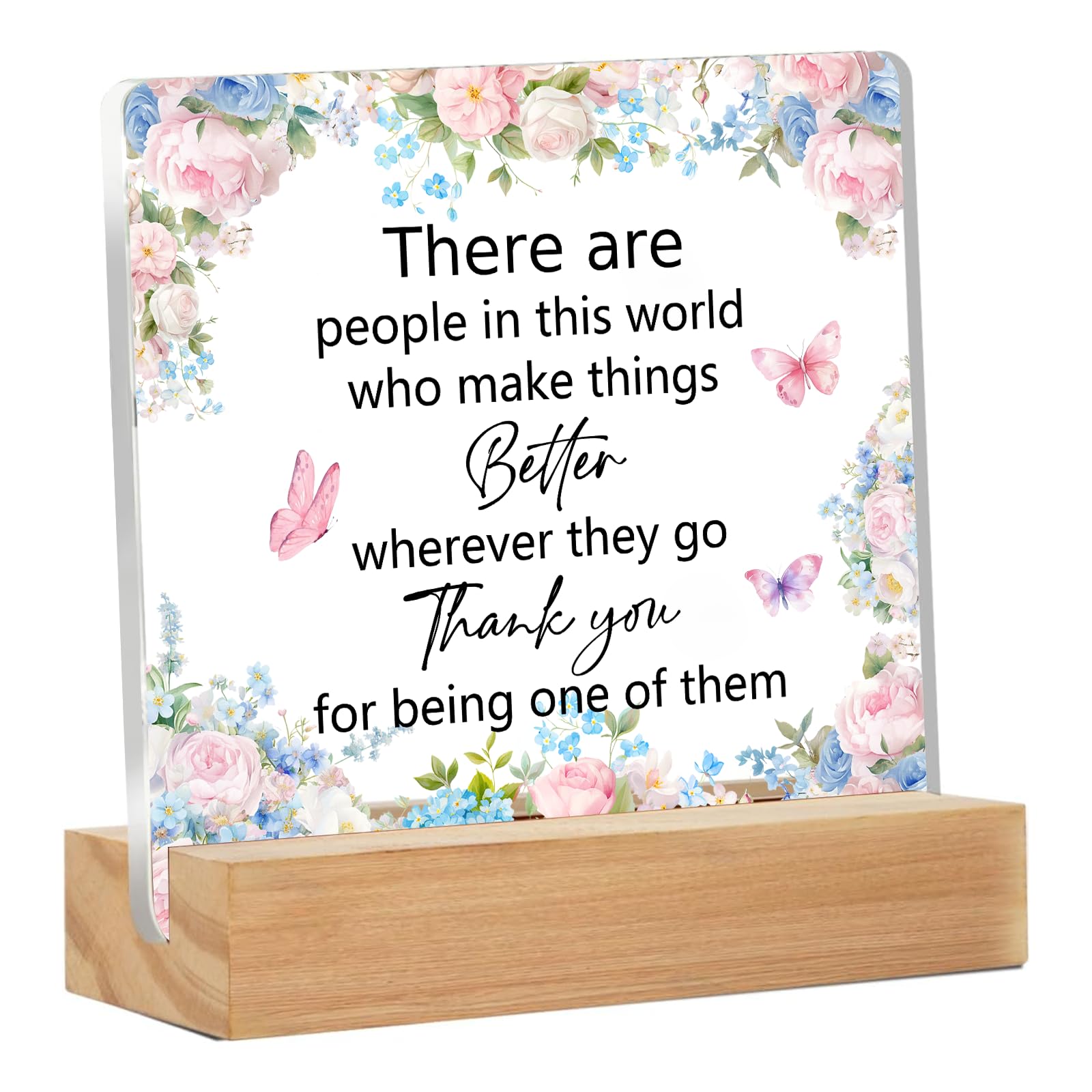 Acrylic Ornament with Wooden Base, "Thank You" Theme Acrylic Home Decoration, Bedroom and Living Room Ornaments，Heartwarming Gifts for Colleagues, Family and Friends