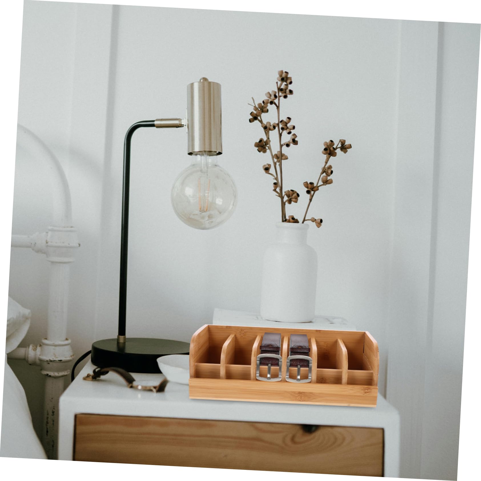 DECHOUS 6-compartment Belt Display Case Bamboo Belt Organizer Storage Holder Rack