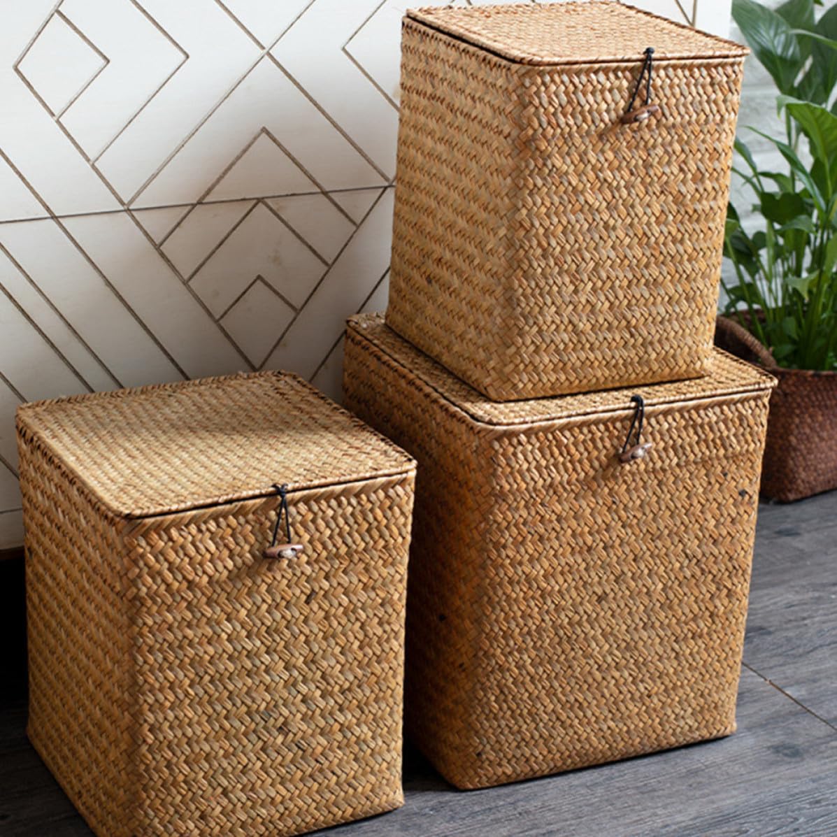 Cesta de Picnic de Paja Grande Tejida para Almacenamiento