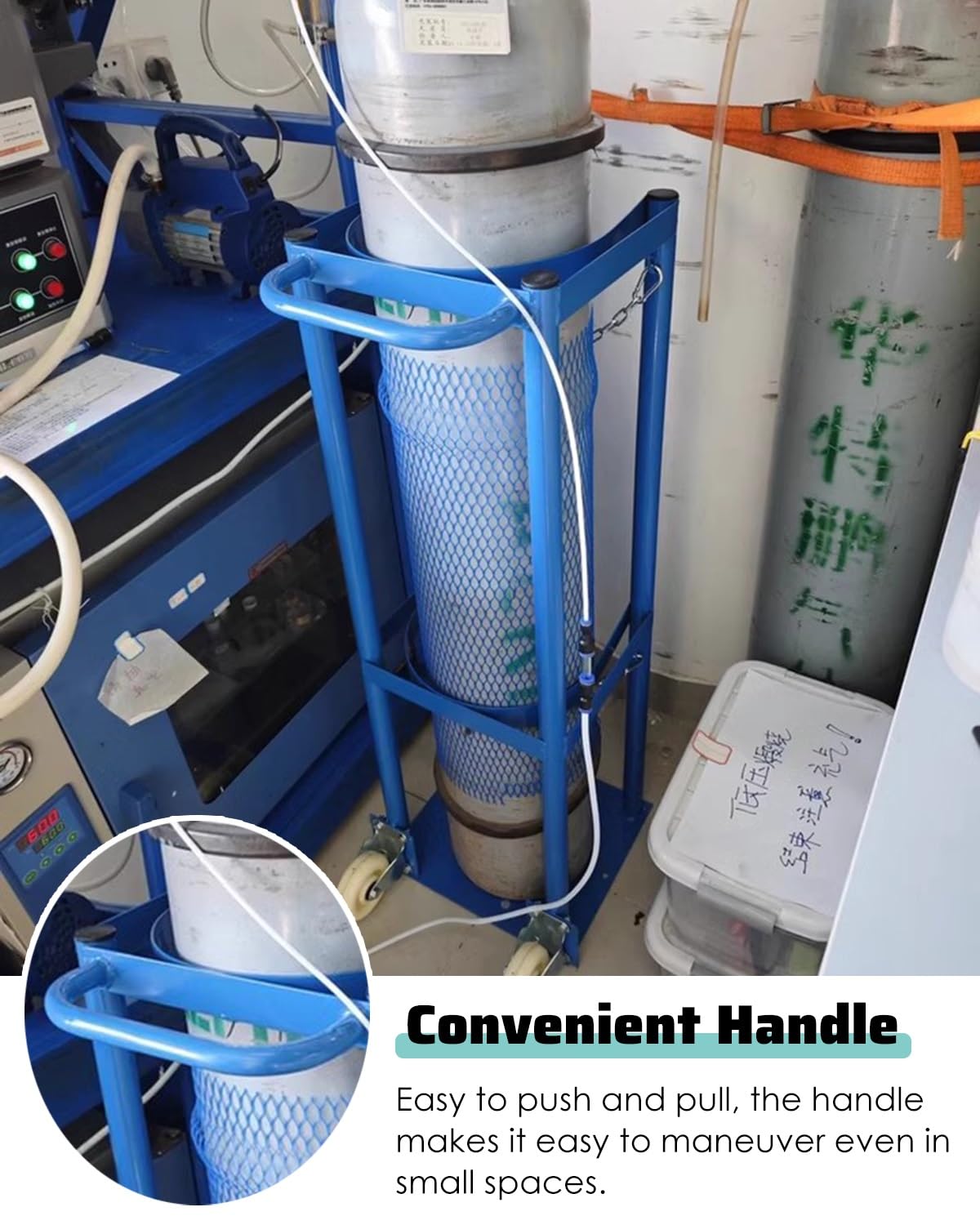 Oxygen Tank Holder 1m Tall Medical Oxygen Transport Handcart with Wheels& Adjustable Chain& Handle, Portable Home Clinics Single CO2 Gas Bottle Carrier, Ease of Maneuver(White,Large)