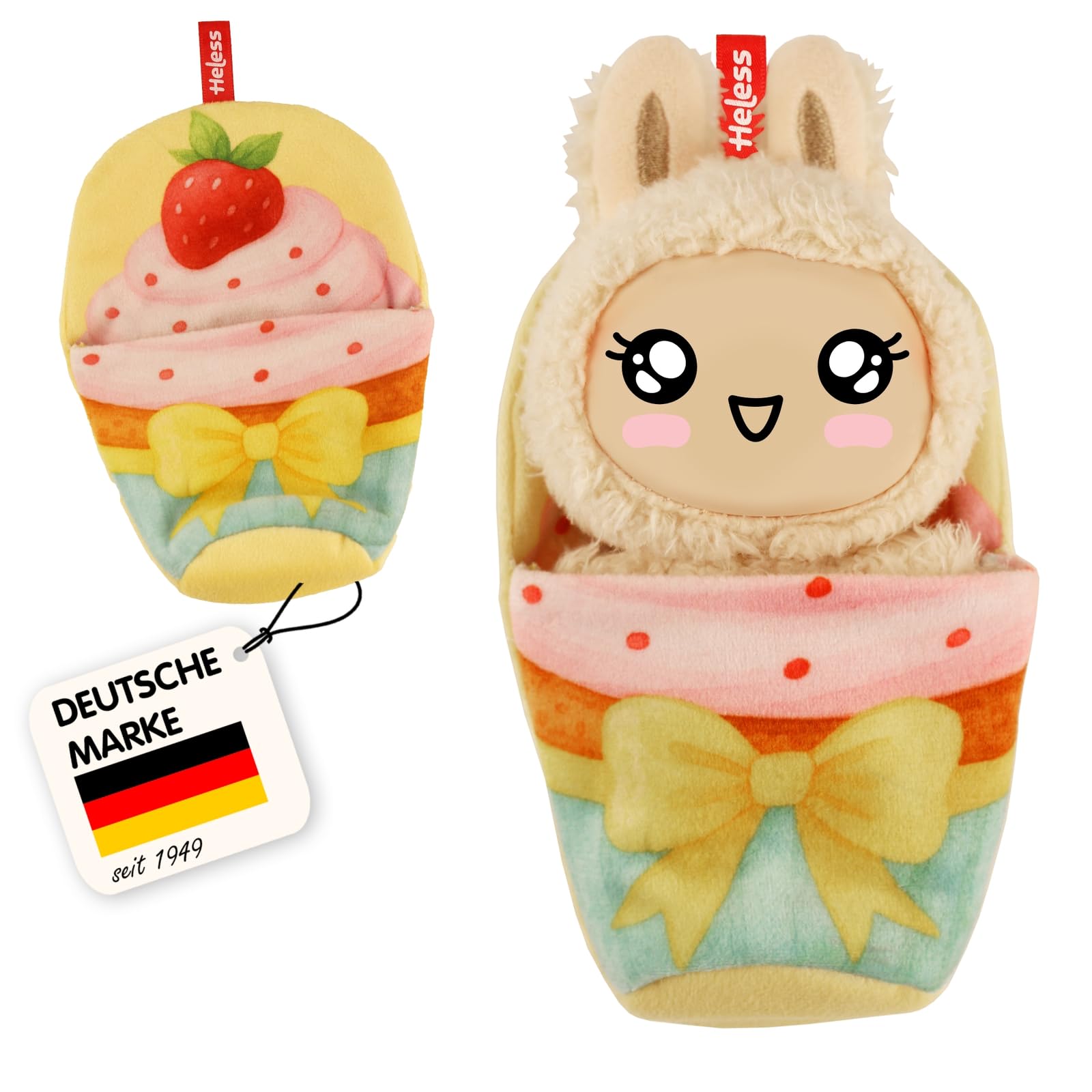 Heless Monster Styles 7524 - Puppen-Schlafsack im Cupcake Design mit Erdbeere, mit Schlaufe, Kawaii Set für Monster der Größe 15 cm