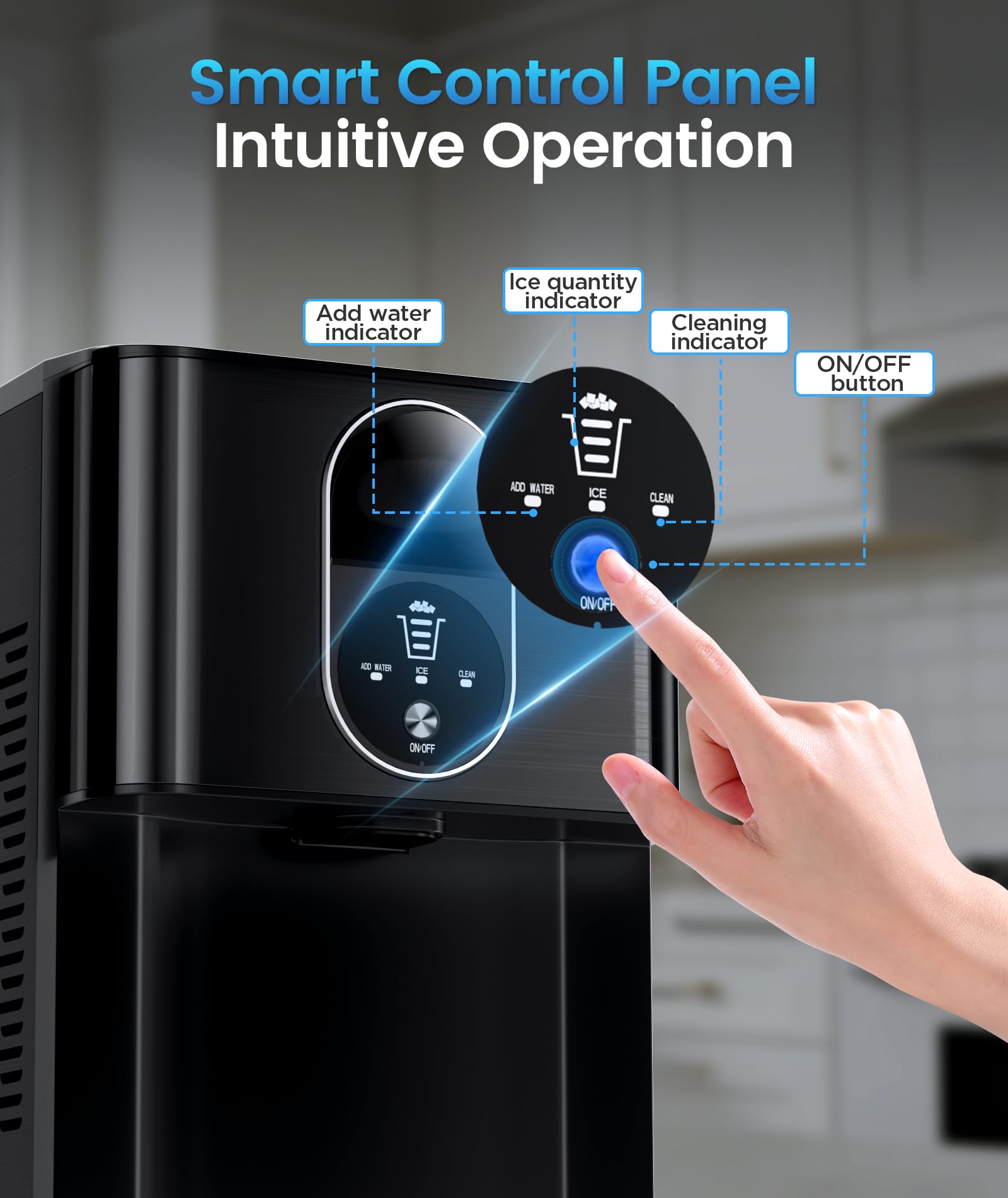 Antarctic Star Nugget Ice Maker Countertop With Soft Chewable Ice, 44lbs/24h Portable Pellet Ice Machine With Self-Cleaning, One-Click Operation, For Home/Kitchen/Office, Stainless Steel, Black on Fridge.com - View 5