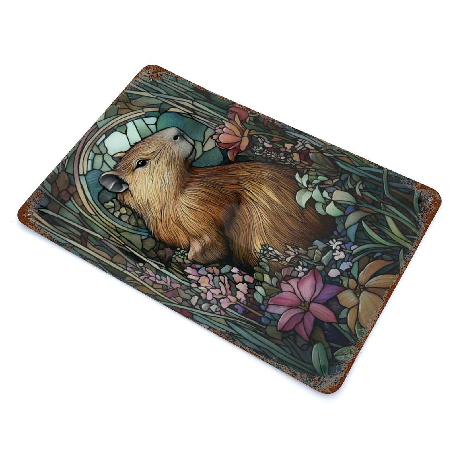 Capybara in A Garden Decorative Tin Sign 11.8"x7.9", for Bistro, Counter And Cafe Decor, Classic Wall Plaque
