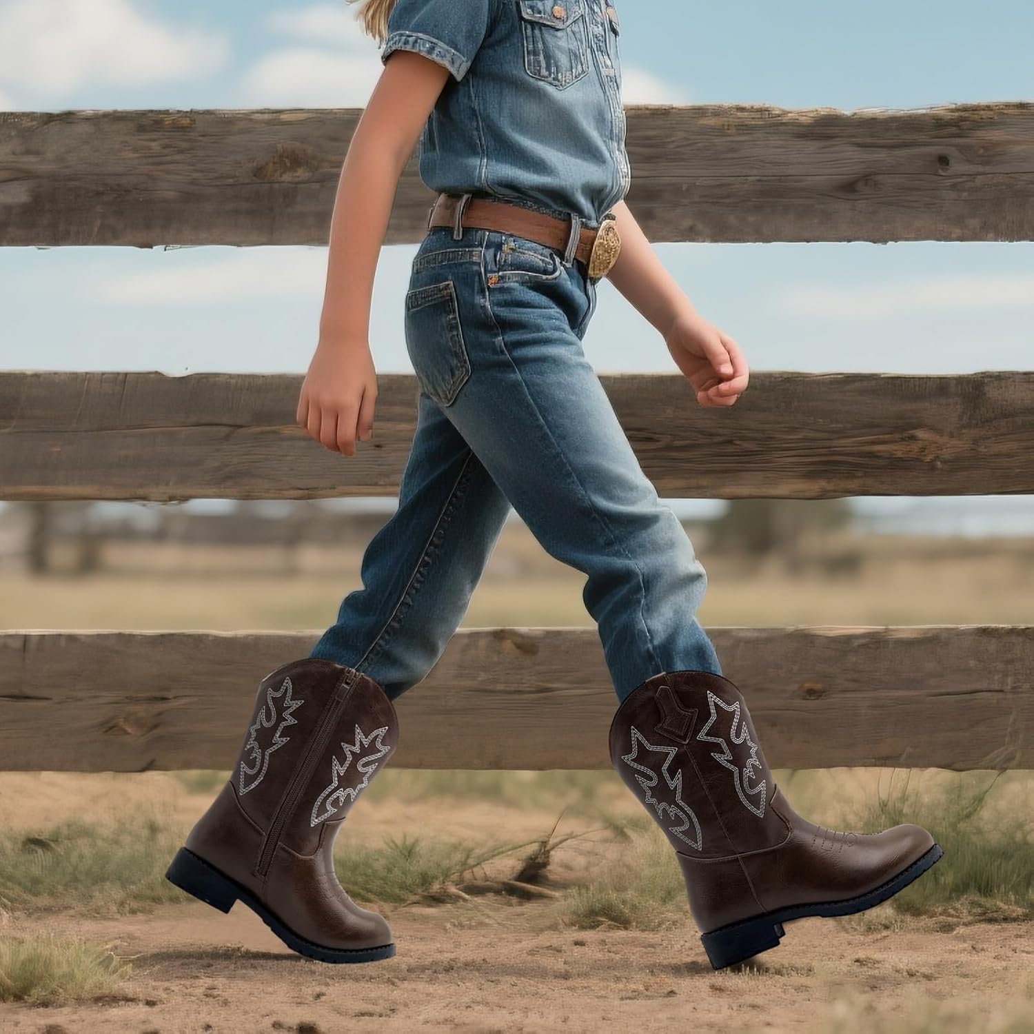 Sparkly Girls Cowgirl Boots Glitter Cowboy Dress Boots for Little To Big Kid Mid Calf Round Toe Birthday Horse Riding