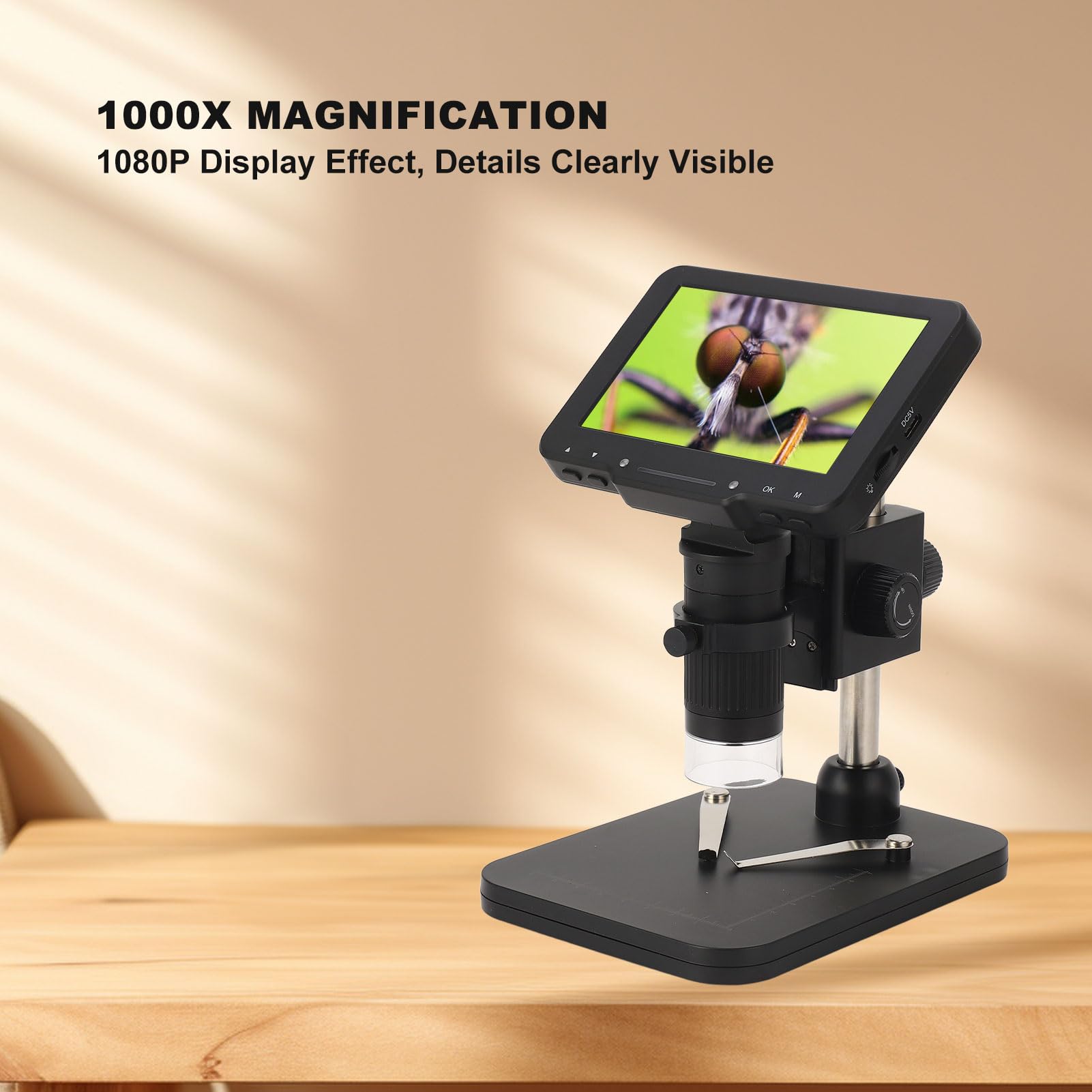 Digitales Mikroskop mit 5-Zoll-IPS-LCD-Lötmikroskop, 16 MP, 1000-facher Zoom, 8 LEDs, Typ C, für Münzinspektion, PCB-Reparatur, Uhr, Schmuck, Pflanzenbeobachtung