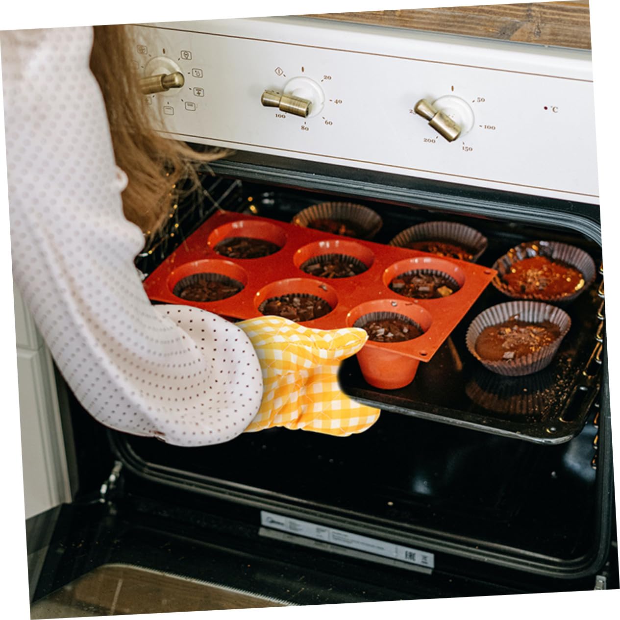 Maniques Cuisine Four Résistantes la Chaleur en Polyester, Lot de 2 Pièces, Lavables en Machine, Cuisson Pâtisserie
