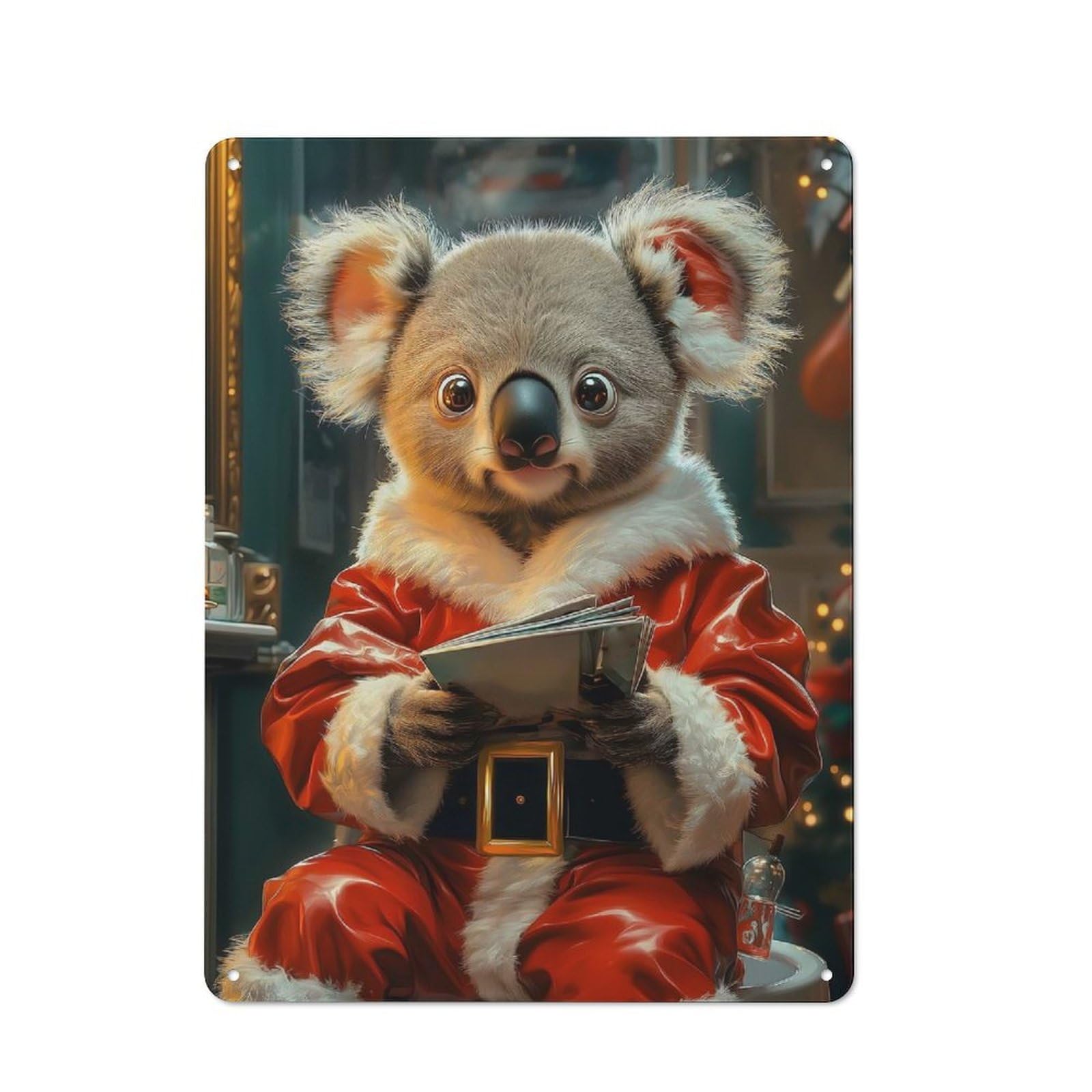 Junmoney Koala Santa Claus Metal Plaque 40X30cm With For Garage Wall, Rustic Decor, For Vintage Wall Decor Fans, For Themed Room Decoration