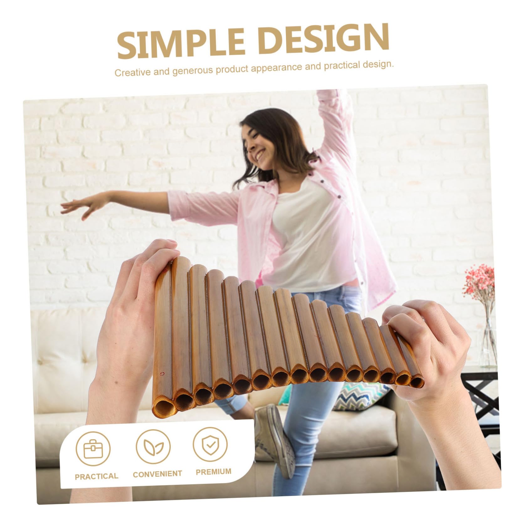 iplusmile 15 loch Bambus Panflöte Traditionelles Blasinstrument Leicht Spielbar mit Reinigungsstab und Tuch Braun für Anfänger Zufällige Farbe Zufällige Farbe