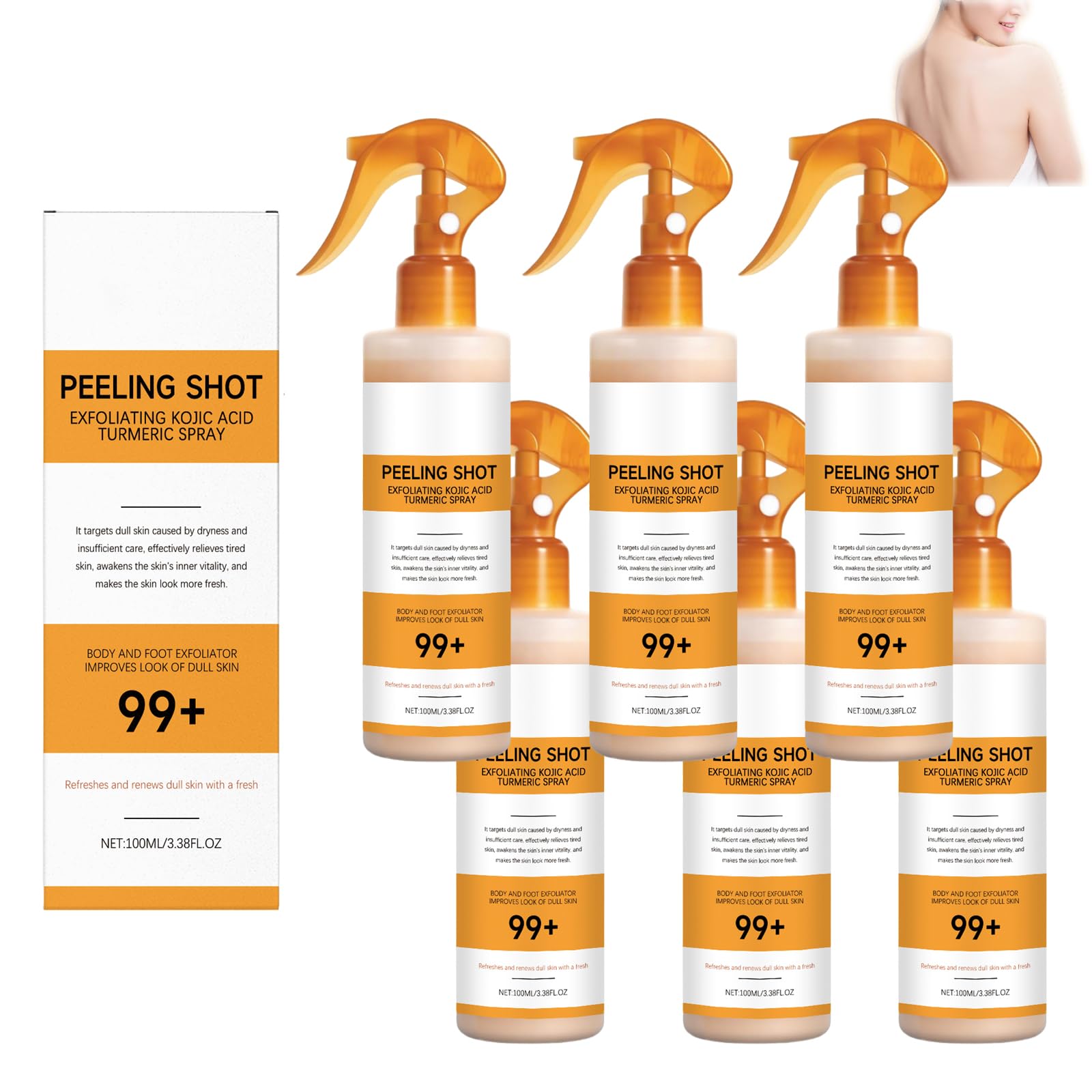 Body Keratin Care - Spray esfoliante con curcuma, trattamento del corpo con retinolo, attenua l'iperpigmentazione e illumina la carnagione, tutti i tipi di pelle (6 pezzi)