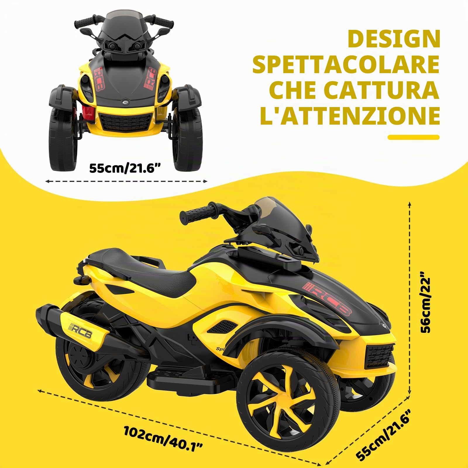RCB 12V Moto Elettrica Bambini, Moto Elettrica con 2 Motori, Velocità 4 km/h, Luci LED, Connessione USB, Musiche Multitipo per l'Apprendimento Precoce, la Migliore Moto Cross Bambino dai 3 agli 8 Anni