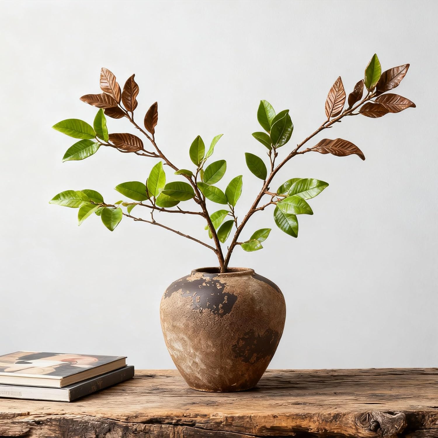 6.9 Inch High Round Brown Rustic Vase Rust Ceramic Vase for Table Centerpiece Living Room Kitchen Home Decor