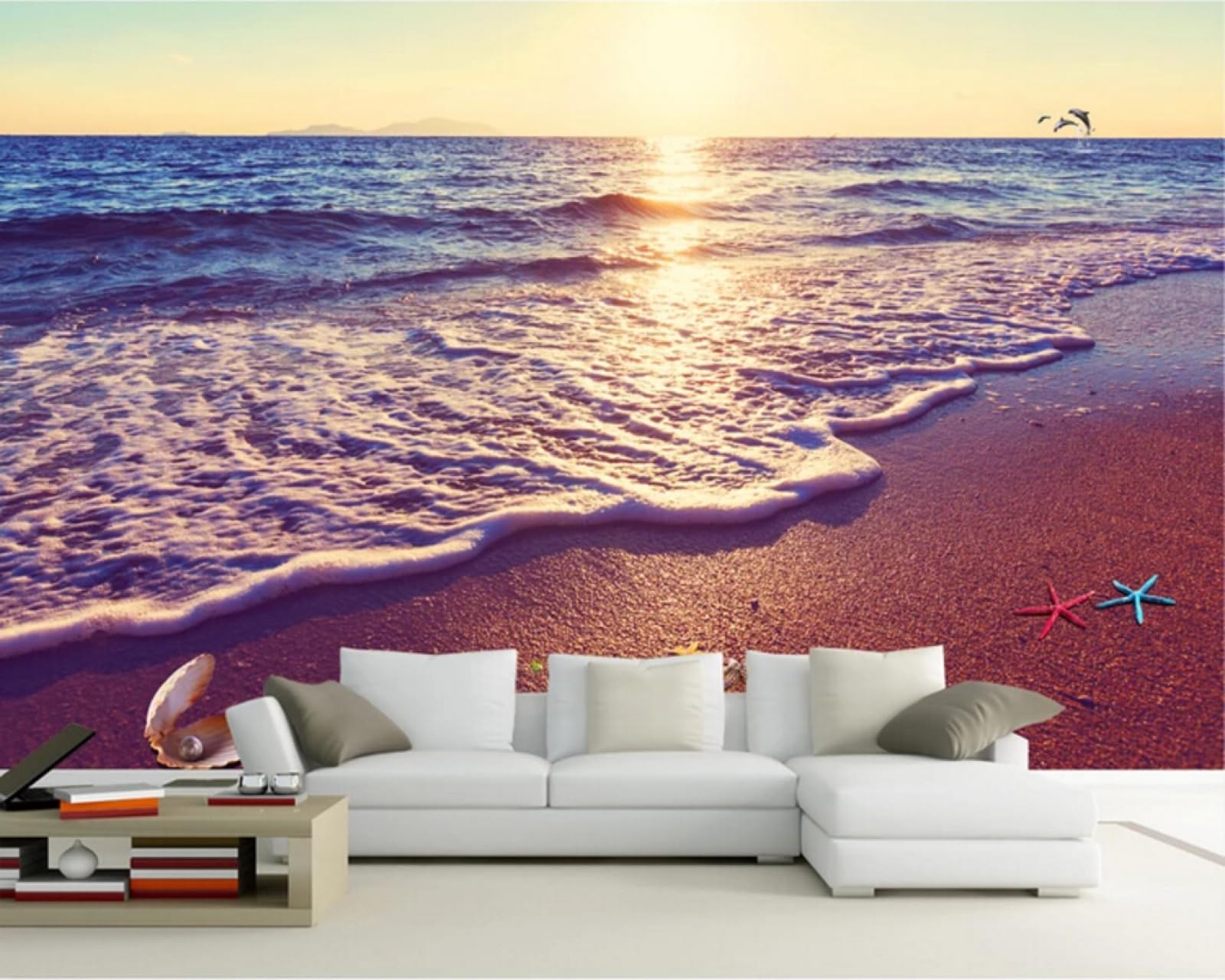 Papier Peint Panoramique Plage Romantique Tapisserie Mural Salon Décoration 3D