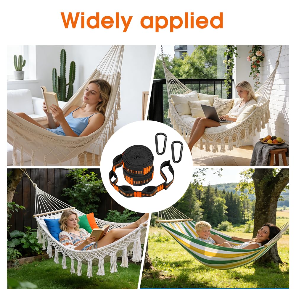 Udbrud 2er Pack Hängematte Befestigung, 2 m x 2,5 cm Seil für Hängematte, Schaukel Befestigung Seil Hängematten Aufhängung mit 2 Schwerlast Karabiner für Camping Outdoor Wandern Garten