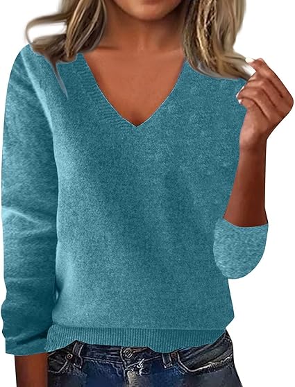 OIOLOYJM Fall Cashmere Sweaters for Women 2025 V Neck Long Sleeve Tops Knitted Pullovers Lightweight Merino Wool Sweater
