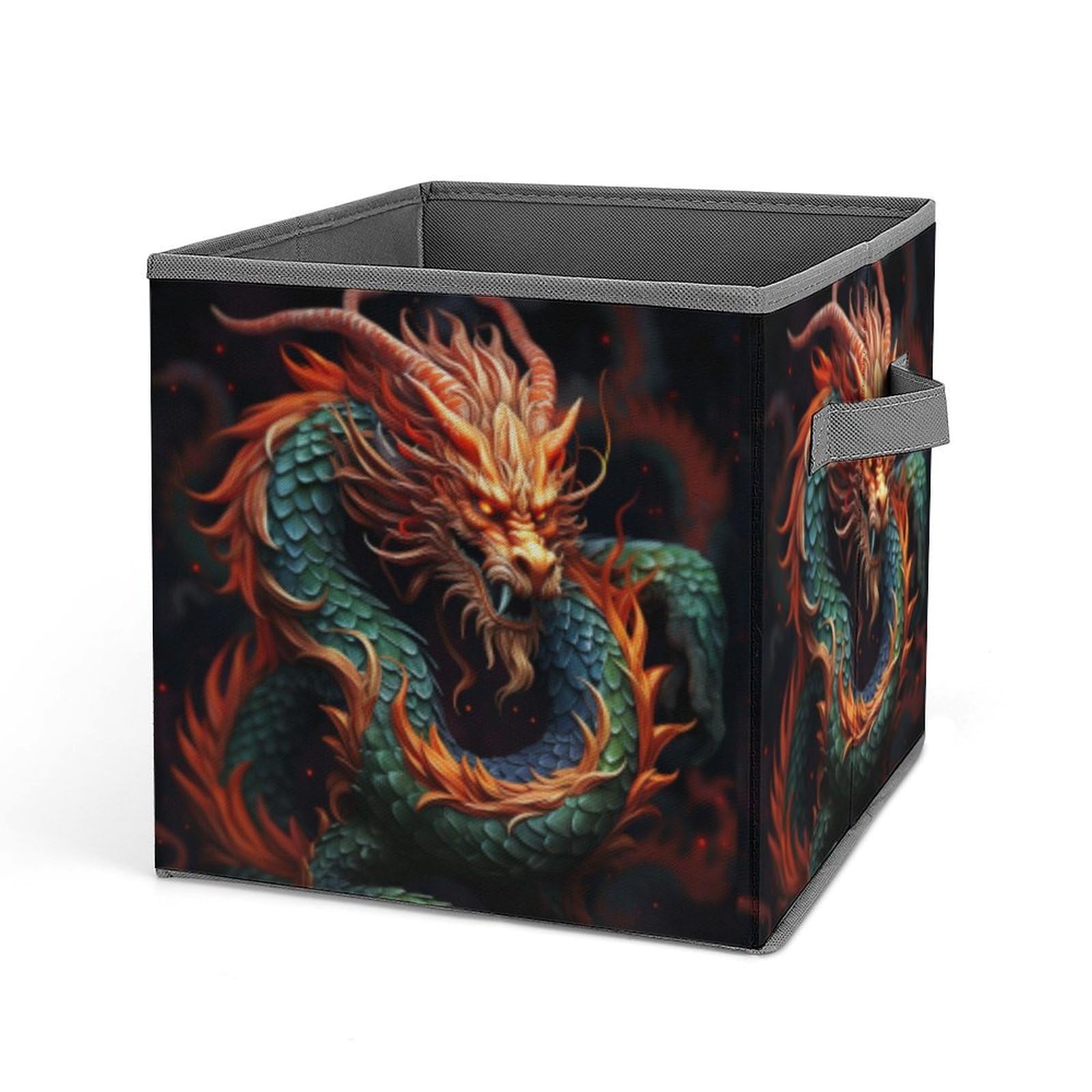JTREHY Chinese Dragon Printed Foldable Storage Box, 10.6 Inches Fabric Storage Box for Wardrobe, Bedroom, Utility Room