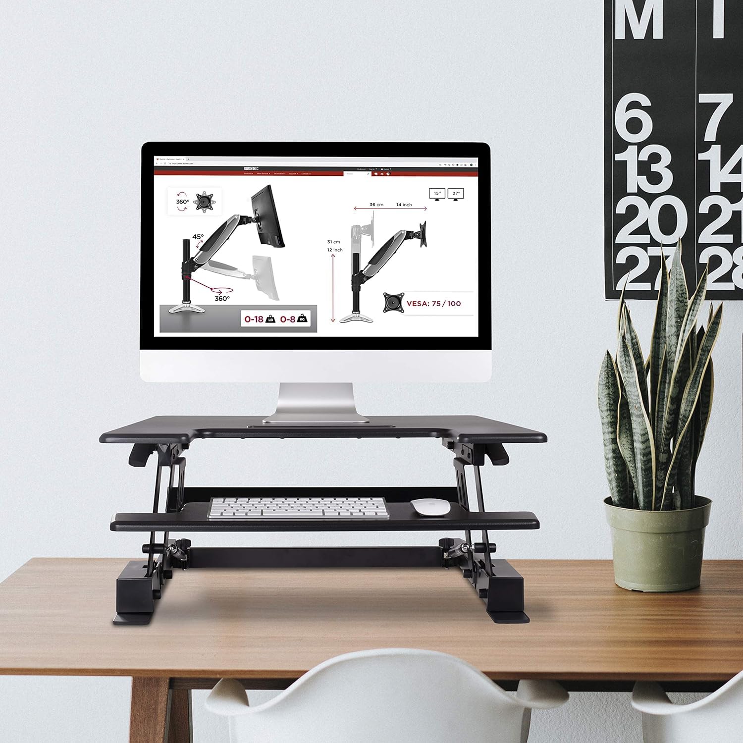 Duronic DM05D18 BK Scrivania Ergonomica Regolabile 15–42cm 55cm | migliora postura, riduce affaticamento di schiena e collo, supporta laptop e monitor singolo, per ufficio e smart working