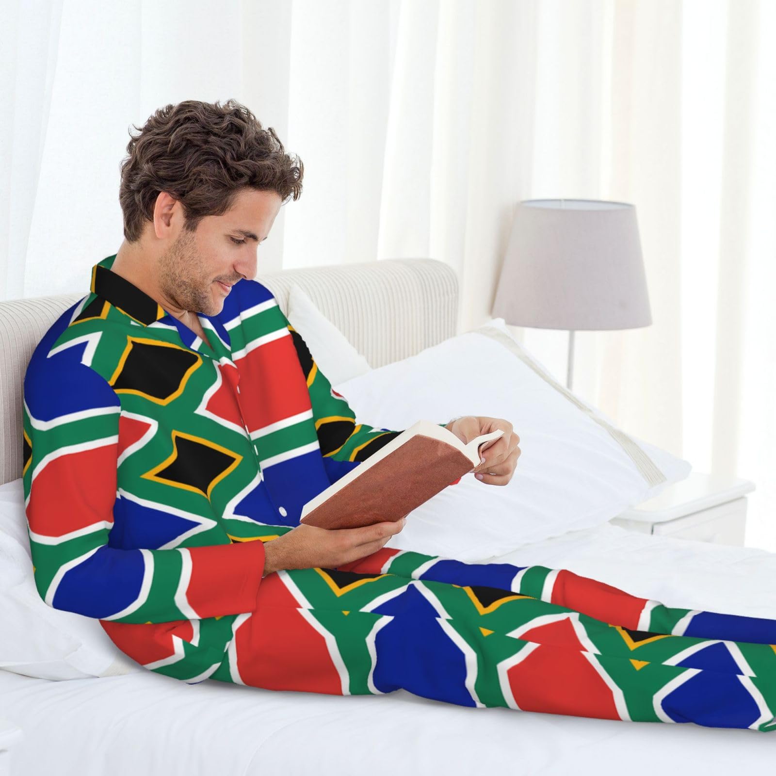 Conjunto de pijama suave para hombre con la bandera de Sudáfrica, pijama de manga larga para hombre, ropa de dormir para descansar