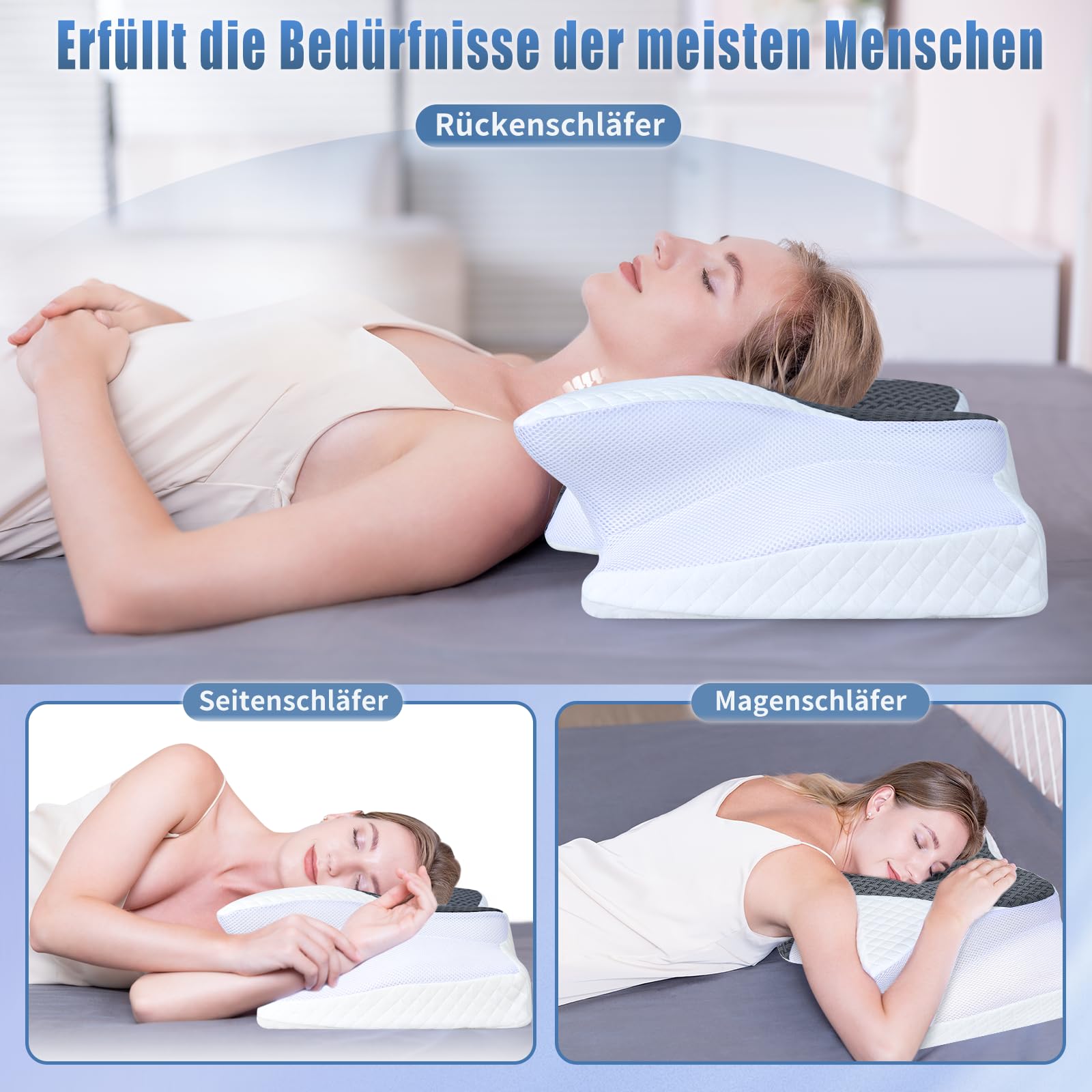SAHEYER Cuscino Cervicale ergonomico per dormire, cuscini per chi dorme di lato in memory foam cuscino ortopedico cervicale per il sostegno del collo Migliora la qualità del sonno 70 x 40 x 15/12 cm
