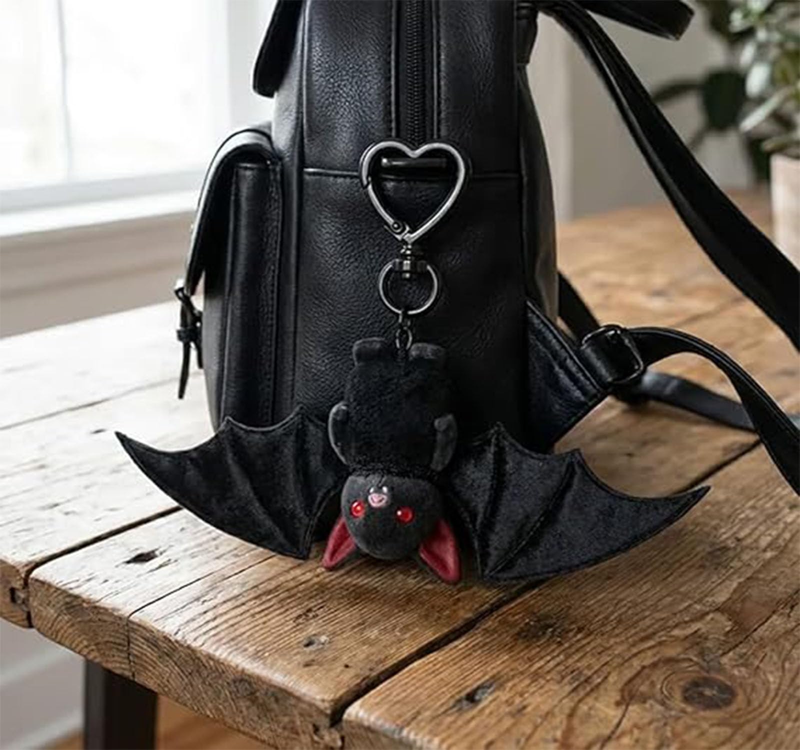 Generico Simpatico portachiavi pipistrello nero, portachiavi pipistrello in peluche trasformabile gotico 2-in-1, simpatico ciondolo per borsa per zaino, borsa