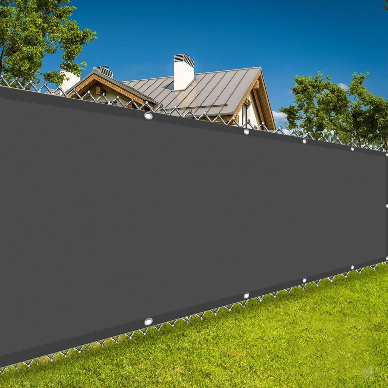 Brise vue pour balcon gris foncé 100x240 cm anti-UV avec attaches pour clôture de patio