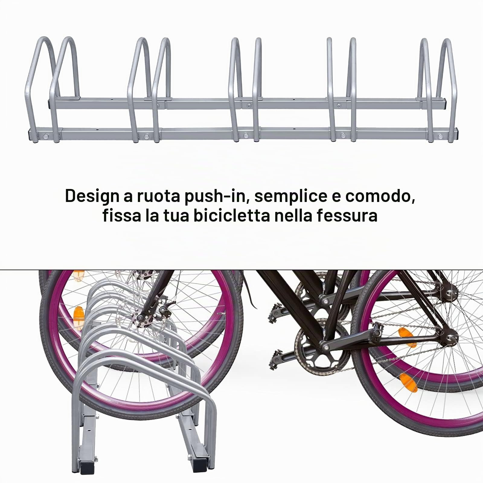 Randaco Rastrelliera per Biciclette 5 Biciclette, Larghezza Pneumatici 35-55 mm, Montaggio a Parete