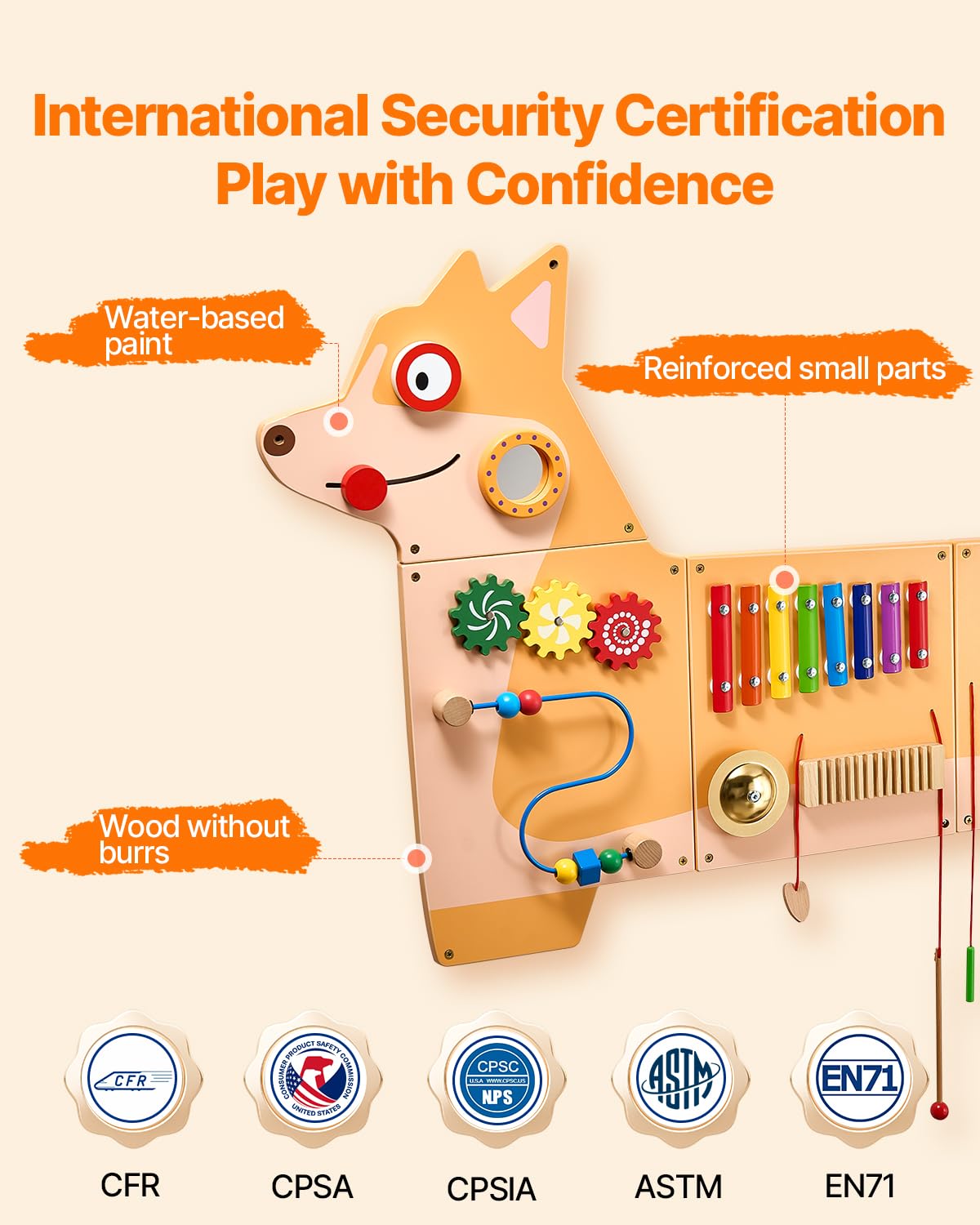 VEVOR Panneaux Muraux d'Activités Chiot, 12 Jeux, Jouet Mural Sensoriel Montessori pour Enfants 3-12 Ans, Centre d'Activités d'apprentissage, Salle de Jeux des Tout-Petits, Crèche, Salle de Classe
