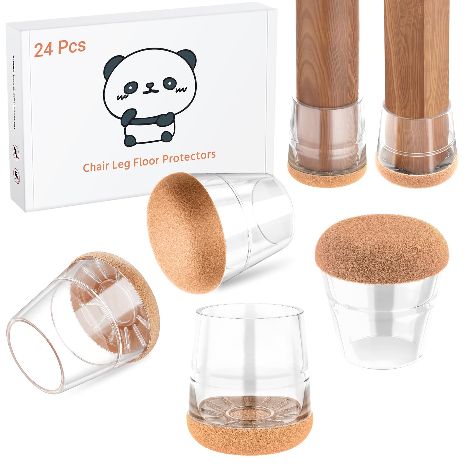 Meldel 24 Stück Stuhlbeinkappen klein - Transparent Silikon Schutzkappen Für Stuhlbeine - Mit verschleißfestem Filzkissen Beseitigen Sie Geräusche und Anti-Kratzer (Rund 20mm-26mm)