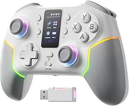 ECHTPower Manette PC Sans Fil, Interactif TFT écran pour PC/Switch/iOS/Android, Bluetooth Manette avec RGB, 1000Hz/Joystick Hall/Trigger/Turbo/Vibration/Touches arrière Programmables