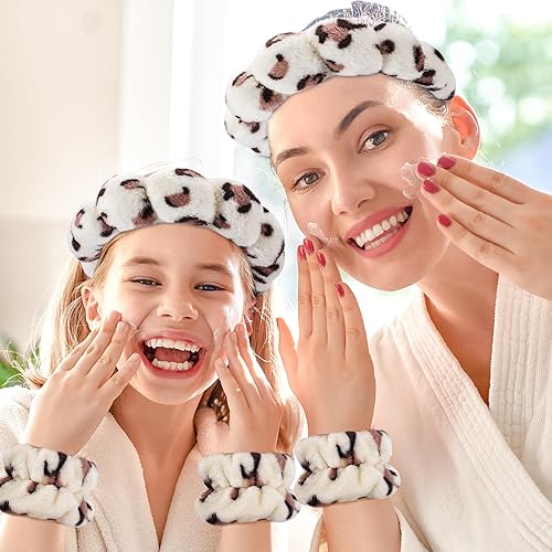 Miniatura 7 de Zkptops Diadema de spa para lavar la cara, juego de muñequera de esponja, maquillaje, cuidado de la piel, muñequera de felpa con burbujas para el