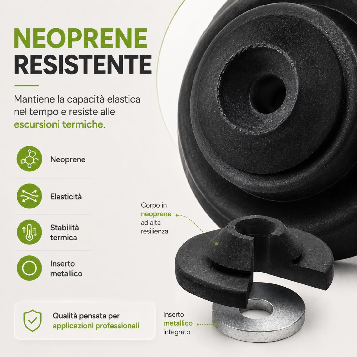 Ranella Gommino Antivibrante Neoprene con Rondella, Isolamento Acustico, Controsoffitti, Contropareti, Disaccoppiamento Vibrazionale, Diametro 30 mm, Foro Ø12 mm - 100 pezzi