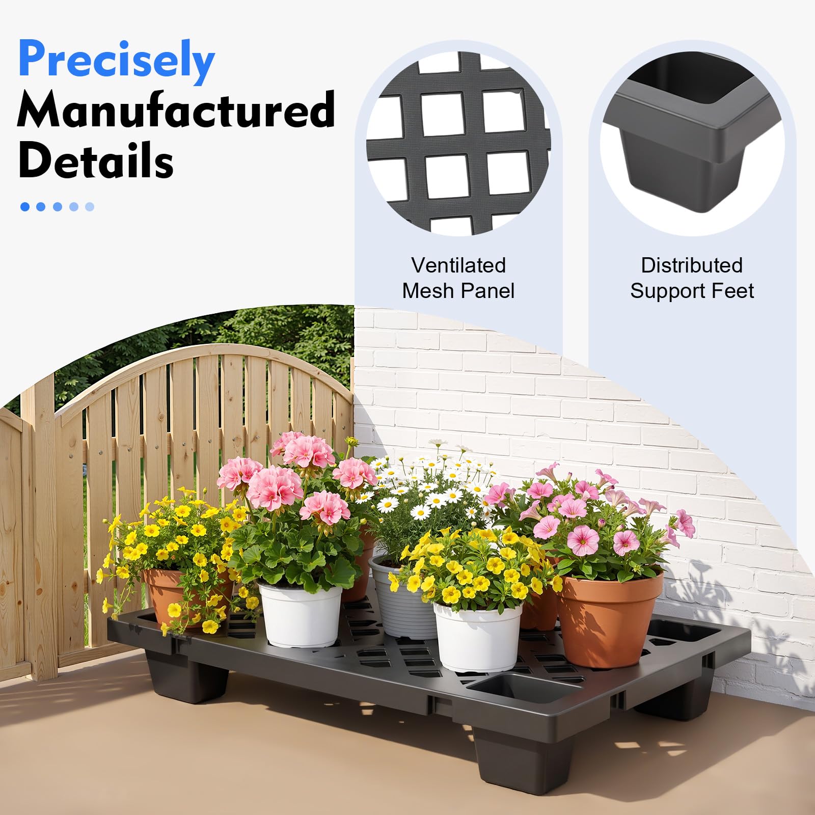Set di 6 pallet in plastica da 60 x 40 x 10 cm, con giunto | Portata 100 kg per pallet, impilabile e bloccabile, superficie antiscivolo, piedini per stabilità