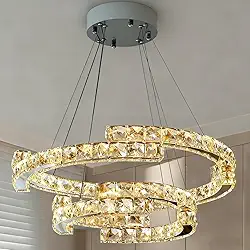 Lustre Pendente LED Dourado Moderno - 2 Anéis Ajustáveis (40+60cm) - Controle Remoto 3000K-6000K - Para Sala de Jantar e Quarto 116W