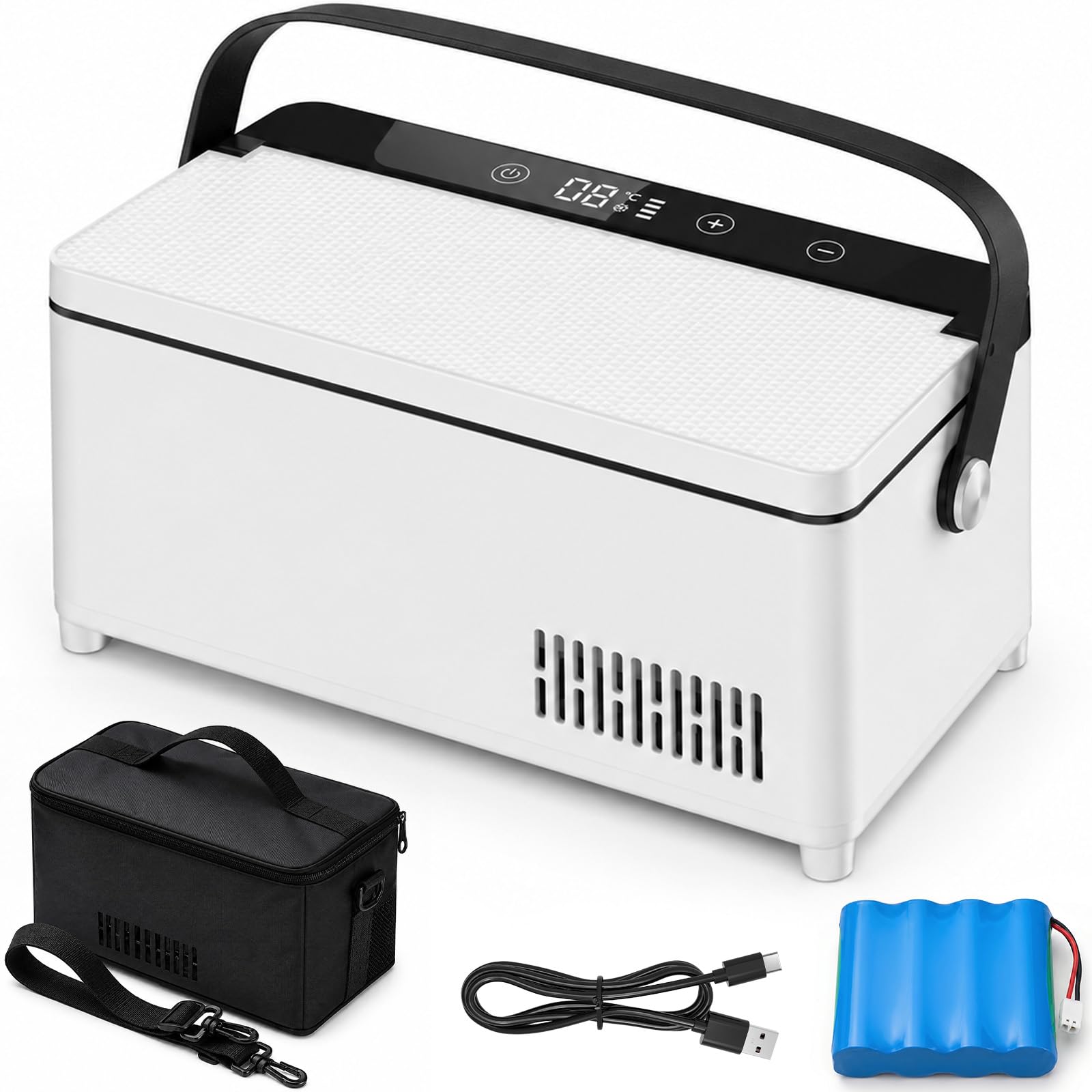 Insulin-Pen Kühlbox – Tragbare Medizin Kühlbox für 3 Insulin-Pens und -Patronen, mit intelligenter Temperaturregelung & 13600mAh Akku &, Aluminium Innenraum, Medikamentenkühlbox für Reise