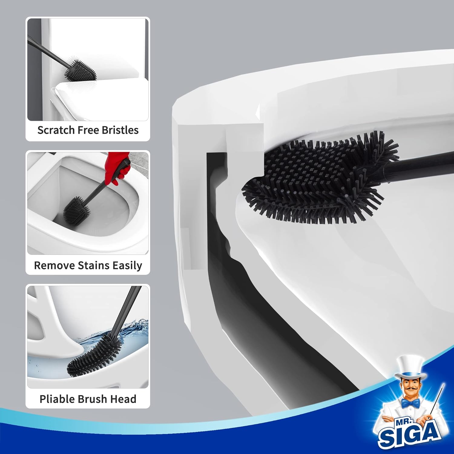 MR.SIGA Wall-Mounted Toilet Brush – Sleek, Black & Actually Works - image 3