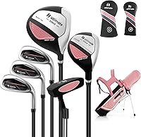 Tangkula 7-Piece Junior Golf Clubs Set for Kids 11-13 Right Hand: Driver, #4 Hybrid, Irons, Putter, Stand Bag & Headcovers