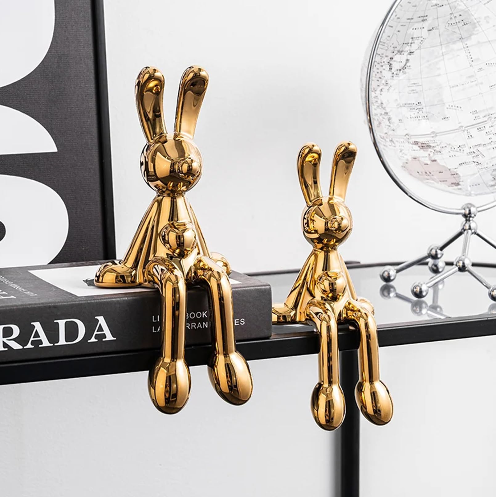 Cutfouwe Deko-Hasen Mit Herz - Keramik Osterhasen Figuren Set Für Stilvolle Ostern Dekoration-25Cm,Gold